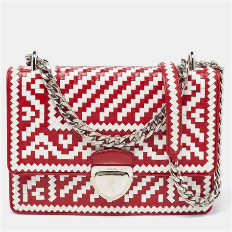 prada madras shoulder bag woven red black multicolor|Prada Woven Madras .